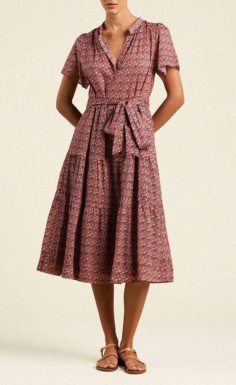 NEW TROVATA luana midi dress in pink multi ditsy floral